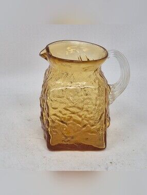 Amber Hand Blown Textured Glass Mini Pitcher With Clear Glass Handle